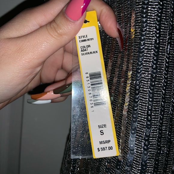 Alice & Olivia Silver Dot Sequined Shift Dress—NWT - Picture 13 of 15